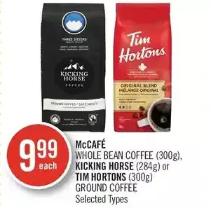 Shoppers Drug Mart Mccafé whole bean coffee, kicking horse or tim hortons ground coffee offer