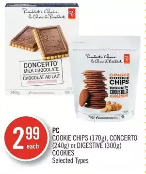Shoppers Drug Mart Pc cookie chips, concerto or digestive cookies offer