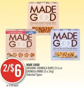Shoppers Drug Mart Made good organic granola bars or granola minis offer