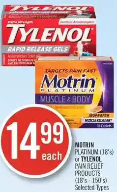 Shoppers Drug Mart Motrin platinum or tylenol pain relief products offer