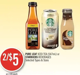 Shoppers Drug Mart Pure leaf iced tea or starbucks beverages offer