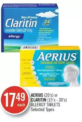 Shoppers Drug Mart Aerius or claritin allergy tablets offer