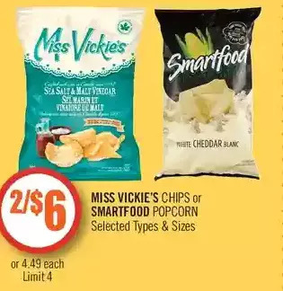 Shoppers Drug Mart Miss vickie's chips or smartfood popcorn offer