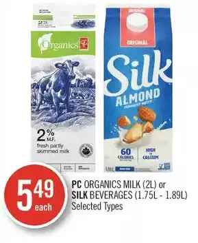 Shoppers Drug Mart Pc organics milk or silk beverages offer
