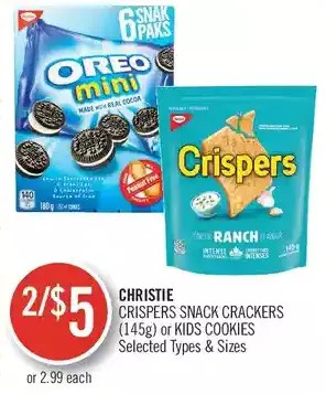 Shoppers Drug Mart Christie crispers snack crackers or kids cookies offer