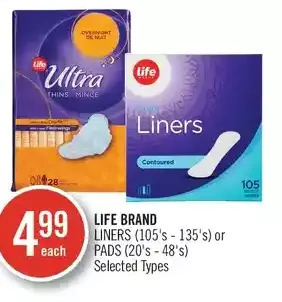 Shoppers Drug Mart Life brand liners or pads offer