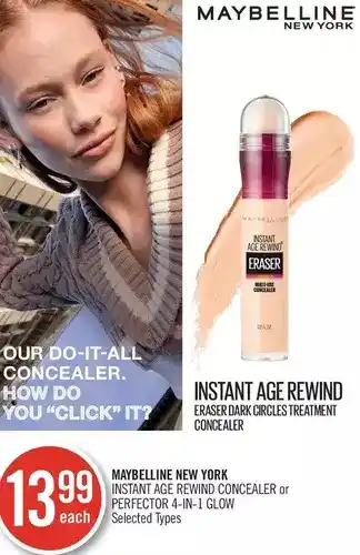 Shoppers Drug Mart Maybelline new york instant age rewind concealer or perfector 4-in-1 glow offer