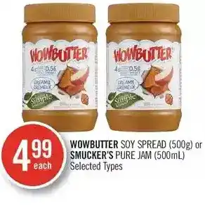 Shoppers Drug Mart Wowbutter soy spread or smucker's pure jam offer