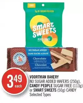 Shoppers Drug Mart Voortman bakery no sugar added wafers, candy people sugar free or smart sweets candy offer