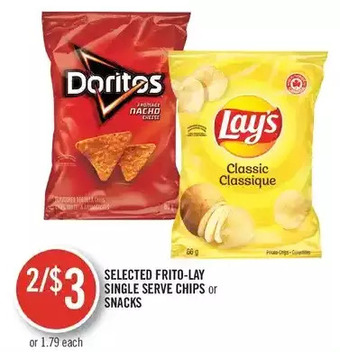 Shoppers Drug Mart Frito-lay single serve chips or snacks offer