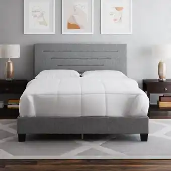 Aaron's Carolina queen grey fabric bed w/ 10" firm tight top queen mattress, 9" foundation & protectors offer