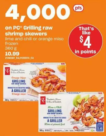 Zehrs Markets Pc grilling raw shrimp skewers offer