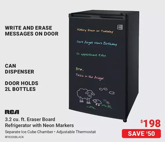 Visions Electronics Rca 3.2 cu. ft. eraser board refrigerator with neon markers offer