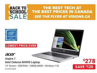 Visions Electronics Acer aspire 1 intel celeron n4500 laptop offer