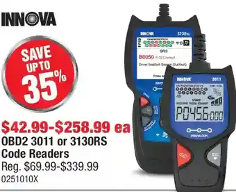 PartSource Innova obd2 3011 or 3130rs code readers offer