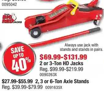 PartSource Big red jacks 2 or 3-ton hd jacks | 2, 3 or 6-ton axle stand offer