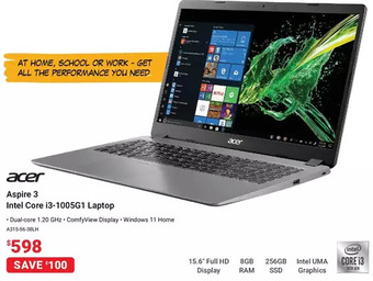 Visions Electronics Acer aspire 3 intel core i3-1005g1 laptop offer