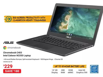Visions Electronics Asus chromebook c403 intel celeron n3350 laptop offer