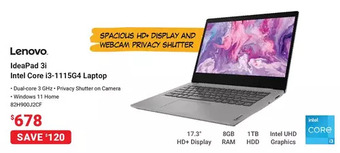 Visions Electronics Lenovo ideapad 3i intel core i3-1115g4 laptop offer