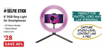 Visions Electronics The original selfi stick 8" rgb ring light for smartphones offer