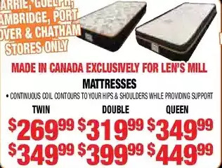 Len's Mill Stores Mattresses twin | double | queen offer