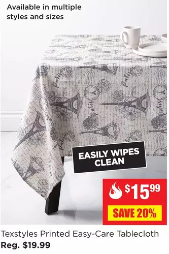 Kitchen Stuff Plus Texstyles printed easy-care tablecloth offer