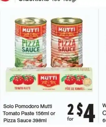 Quality Foods Solo Pomodoro Mutti Tomato Paste 156ml or Pizza Sauce 398ml offer