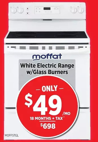 Surplus Furniture Moffat white 30" electric range with glass burners offer
