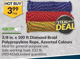 Princess Auto Grip 3/8 in. x 100 ft diamond braid polypropylene rope offer