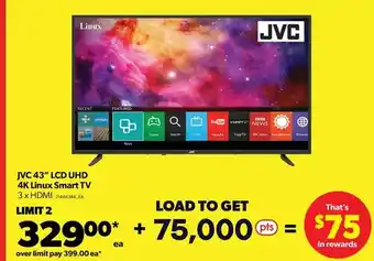 Real Canadian Superstore Jcv 43" lcd uhd 4k linux smart tv offer
