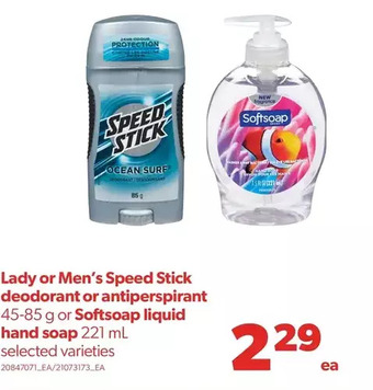 Real Canadian Superstore Lady or men's speed stick deodorant or antiperspirant or softsoap liquid hand soap offer