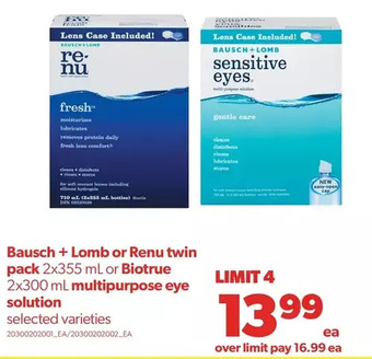 Real Canadian Superstore Bausch + lomb or renu twin pack or biotrue multipurpose eye solution offer