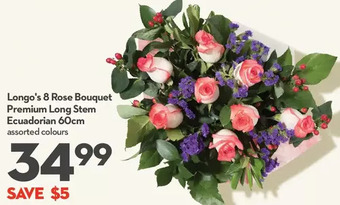 Longo's Longo's 8 rose bouquet premium long stem ecuadorian offer
