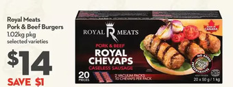 Longo's Royal meats pork & beef burgers offer