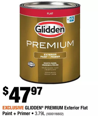 Home Depot Glidden premium exterior flat paint + primer offer
