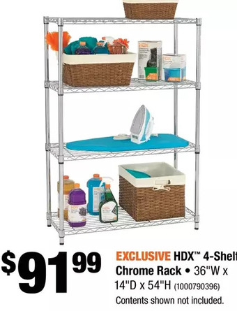 Home Depot Hdx 4-shelf chrome rack offer