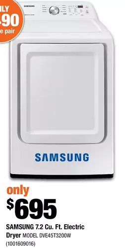 Home Depot Samsung 7.2 cu. ft. electric dryer offer