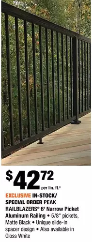 Home Depot Peak railblazers 6' narrow picket aluminum railing offer
