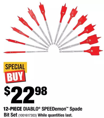 Home Depot 12-piece diablo speedemon spade bit set offer