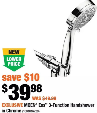 Home Depot Moen eos 3-function handshower in chrome offer