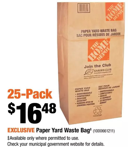 Home Depot Paper yard waste bag offer