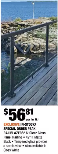 Home Depot Peak railblazers 6' clear glass panel railing offer