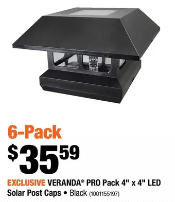 Home Depot Veranda pro pack 4" x 4" led solar post caps offer