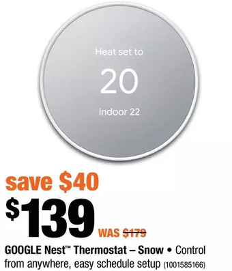 Home Depot Google nest thermostat - snow offer