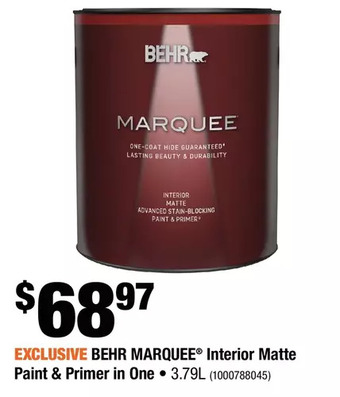 Home Depot Behr marquee interior matte paint & primer in one offer