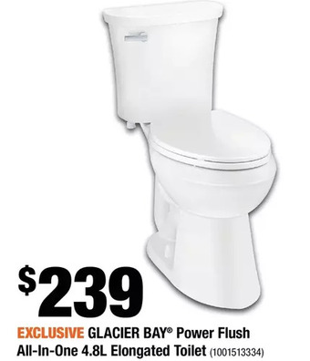 Home Depot Glacier bay power flush all-in-one 4.8l elongated toilet offer