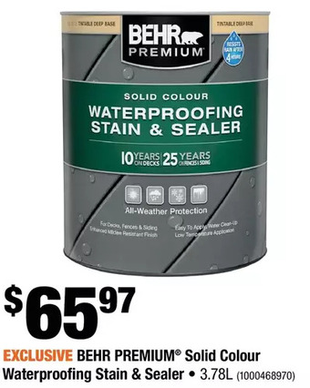 Home Depot Behr premium solid colour waterproofing stain & sealer offer