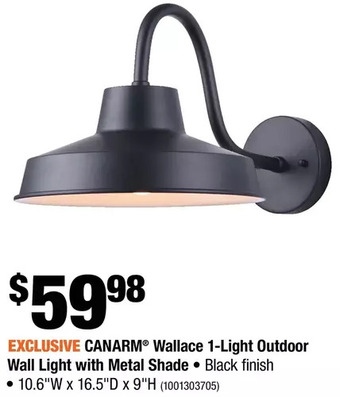 Home Depot Canarm wallace 1-light outdoor wall light with metal shade offer