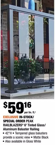 Home Depot Peak railblazers 6' tinted glass/aluminum baluster railing offer