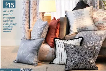 Giant Tiger 18" x 18" printed or canvas cushion with fringe offer